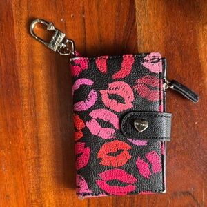Betsey Johnson Pink and Black Lip Print Card Holder